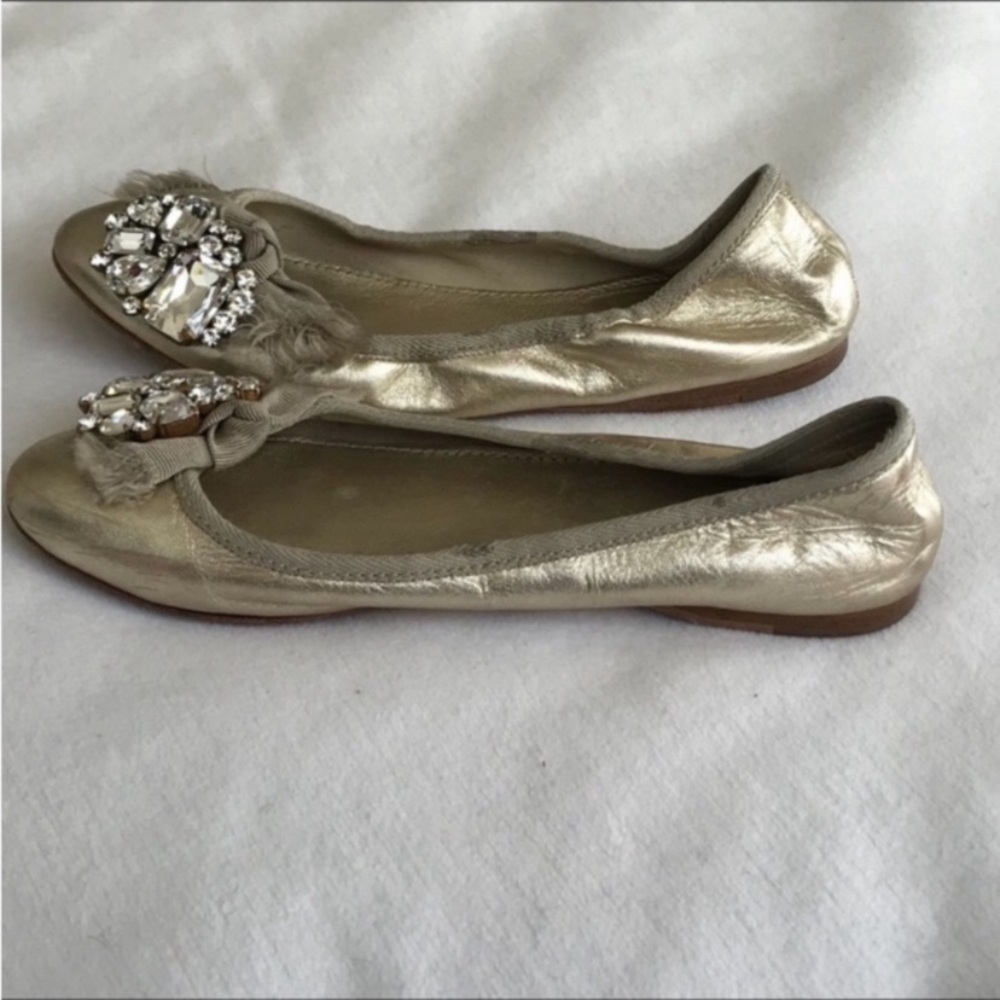 Miu Miu Sahara Gold Crystal Embellishments ballet flats Shoes SZ 5.5 - Picture 5 of 7